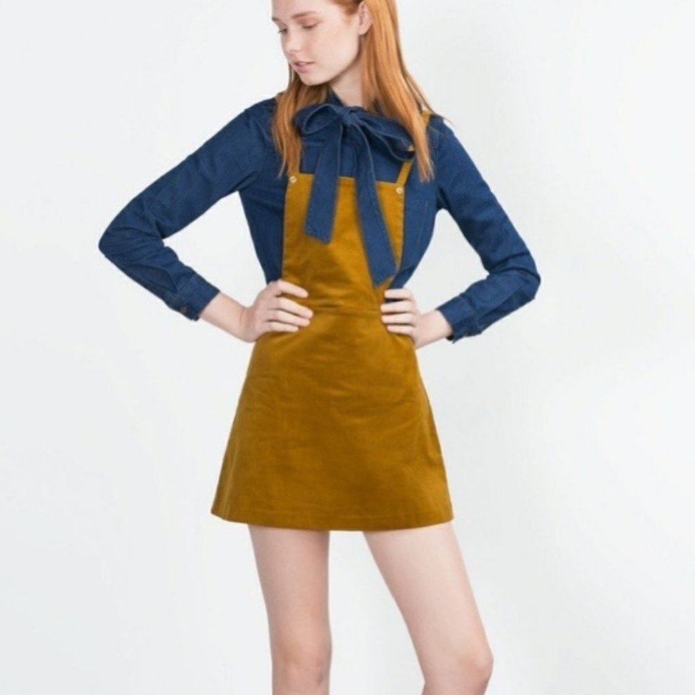 Zara Trafaluc Pinny Bib Corduroy Overall Dress